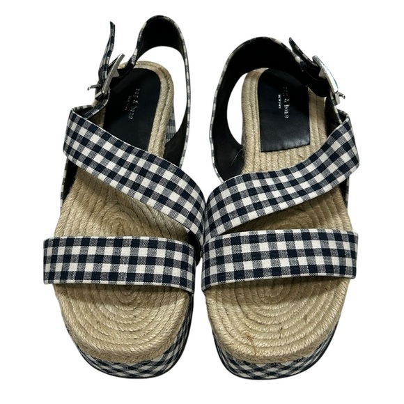 Rag & Bone Checkered Gingham Ankle Strap Megan Platform Sandals 7.5 Blue White - Picture 16 of 16